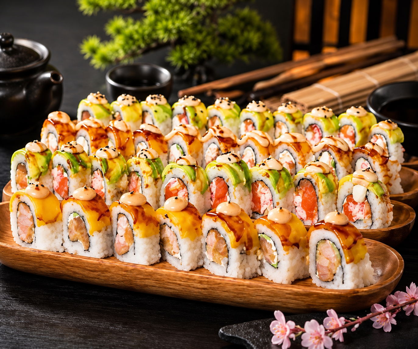 Selección de rolls de Shitorii Sushi